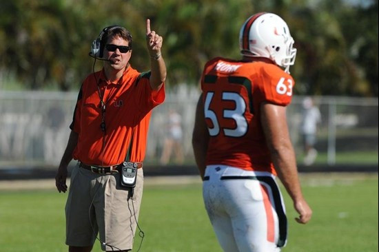 Head coach Al Golden and Tyler Horn - 2011 Miami Hurricanes Spring Football @ Spanish River High School