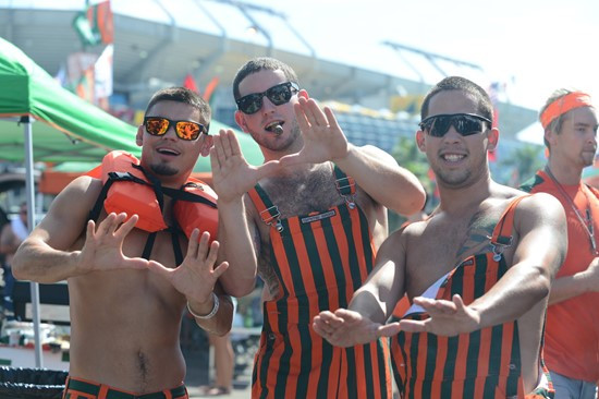 University of Miami Hurricane Fans tailgate at SunLife Stadium before a game against the Bethune Cookman Wildcats at Sun Life Stadium on September 15,...