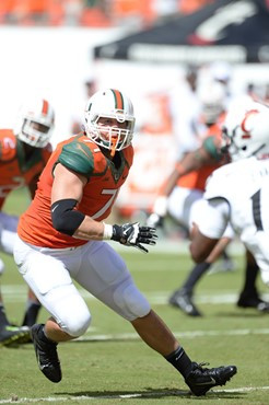 University of Miami Hurricanes defensive lineman Anthony Chickillo #71 plays in a game against the Cincinnati Bearcats at Sun Life Stadium on October...