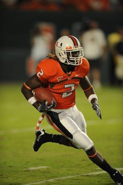 University of Miami Hurricanes running back Graig Cooper #2 carries the ball in a game against the Georgia Tech Yellow Jackets at Land Shark Stadium...