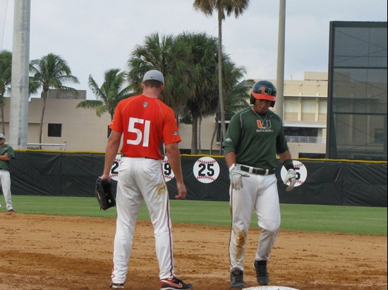 Ryan Perry (L) and Scott Lawson (R) at the Orange-Green World Series Wednesday afternoon at Alex Rodriguez Park.