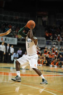 University of Miami Hurricanes guard, Malcolm Grant #3, plays host to the Boston College Eagles at the BankUnited Center on January 15, 2011.  The...