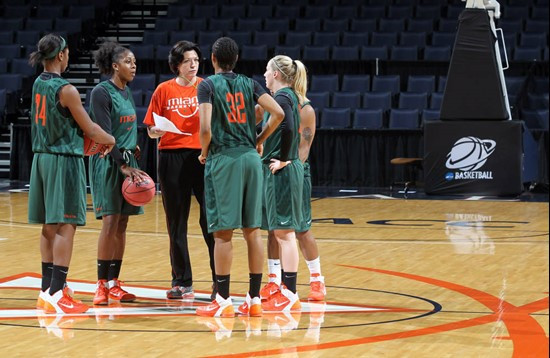 Miami Hurricanes players workout a during practice in the first round of the NCAA women's college basketball tournament Saturday March 19, 2011 at the...