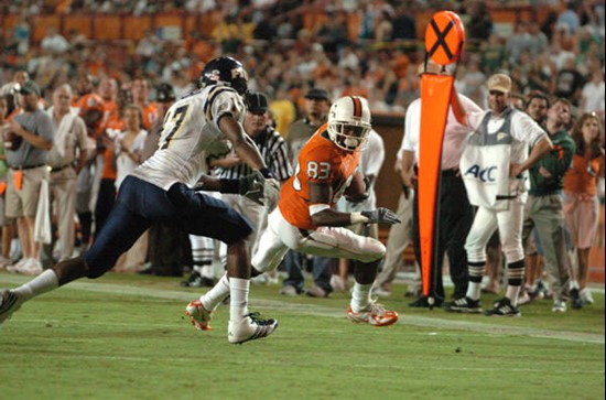University of Miami Hurricanes wide receiver Sam Shields #83 caught 6 passes for 88 yards against the Florida International University Golden Panthers...