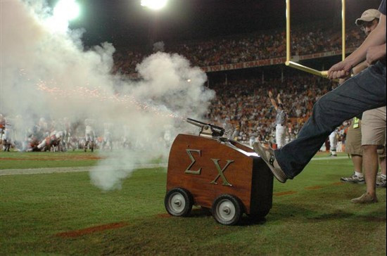 University of Miami fans celebrate after a touchdown in a game against the Virginia Tech Hokies at the ornage Bowl on November 4, 2006. Virginia Tech...