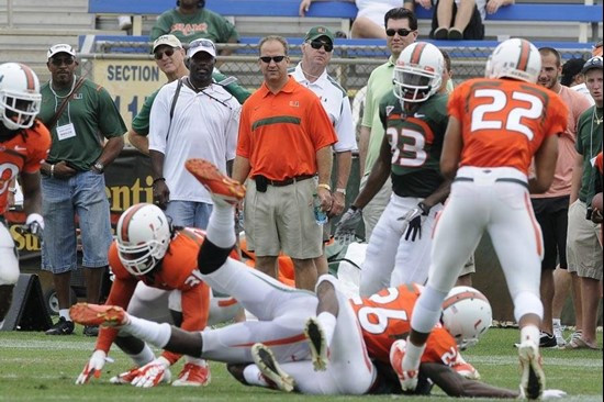 Heisman Trophy winner Gino Torretta watches the 2011 Miami Hurricanes Spring Football Game @ Lockhart Stadium