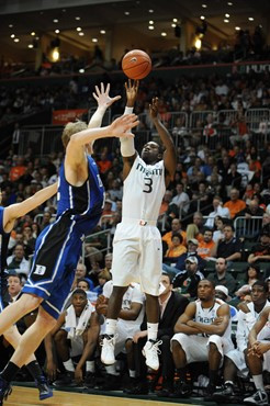 University of Miami Hurricanes guard, Malcolm Grant #3, plays host to the Duke Blue Devils at the BankUnited Center on February 13, 2011. Photo by...