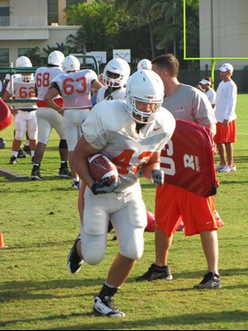 John Calhoun (43) at practice Wednesday morning at the Greentree Practice Fields.