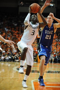 University of Miami Hurricanes guard, Malcolm Grant #3, plays host to the Duke Blue Devils at the BankUnited Center on February 13, 2011. Photo by...