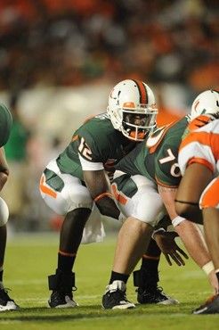 University of Miami Hurricanes quarterback Jacory Harris #12 plays in a game against the Florida A&M Rattlers at Land Shark Stadium on October 10,...