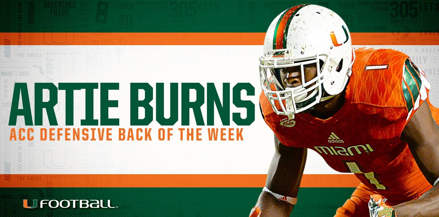 Burns Named ACC Defensive Back of the Week