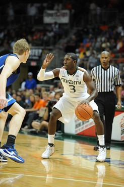 University of Miami Hurricanes guard, Malcolm Grant #3, and the Canes play host to the Duke Blue Devils at the BankUnited Center on February 13, 2011....