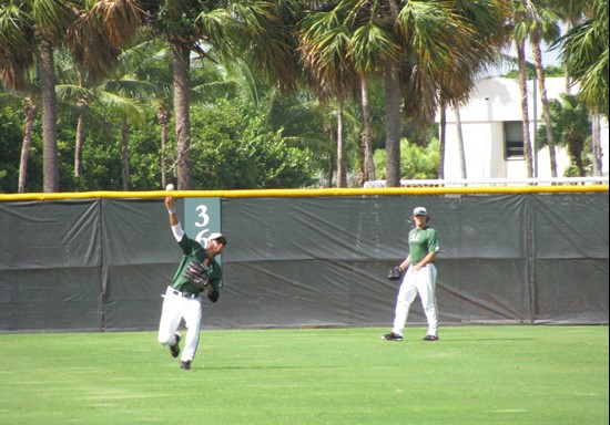 Outfielder Zeke DeVoss at Miami's first official fall practice on Oct. 15, 2009.