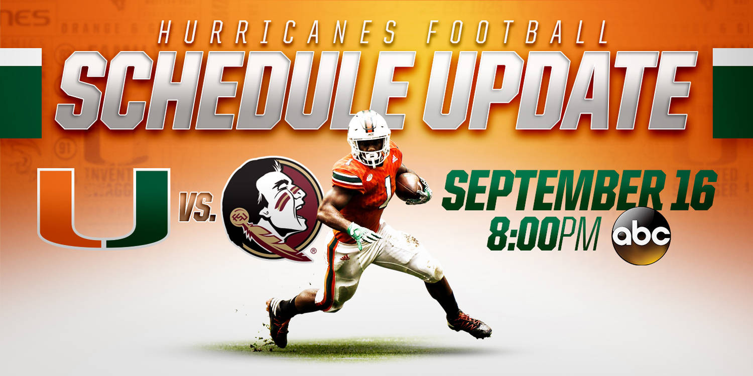 ACC, ESPN Announce Kickoff Time for Miami's Sept. 16 Game at Florida State