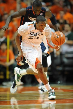 University of Miami Hurricanes guard, Garrius Adams #25 and Reggie Johnson #42, played host to the Virginia Cavaliers at the BankUnited Center on...