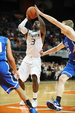 University of Miami Hurricanes guard, Malcolm Grant #3, and the Canes play host to the Duke Blue Devils at the BankUnited Center on February 13, 2011....
