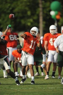 University of Miami Hurricanes players Jared Campell #37 at Greentree practice fields training for the upcoming 2010 season. The practice was open for...