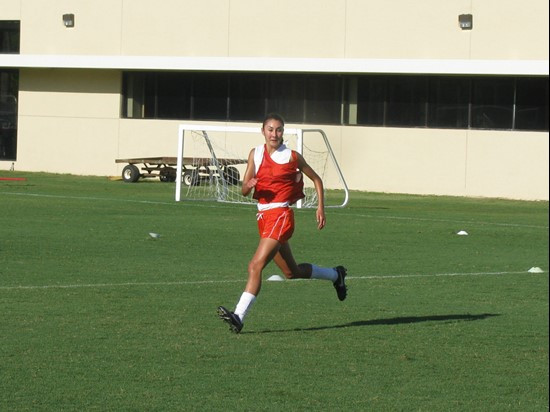 Women's soccer players and coaches at Friday's (Aug. 6, 2010) 8 a.m. training session.