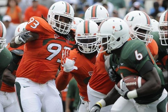 The star Lamar Miller, who had three TDs at the 2011 Miami Hurricanes Spring Football Game @ Lockhart Stadium