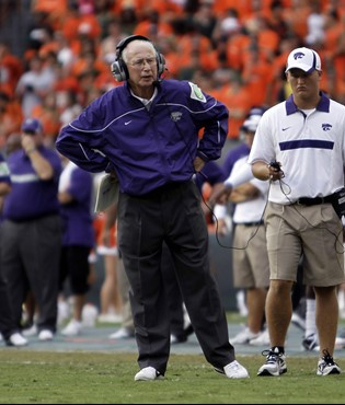 Kansas State head coach Bill Synder waits for an official ruling on a penalty. (AP Photo/J Pat Carter)