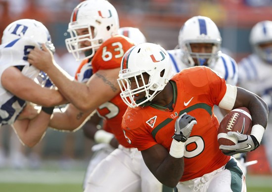 Miami running back Lamar Miller (6) rushes for a touchdown in the third quarter against Duke. (AP Photo/Lynne Sladky)