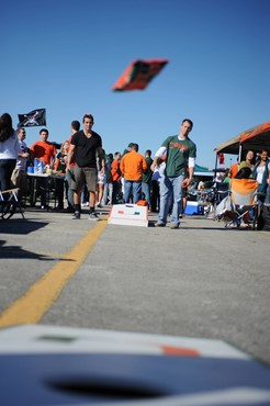 University of Miami Hurricane Fans tailgate at Sun Life Stadium before a game against the Maryland Terrapins at Sun Life Stadium on November 6, 2010. ...