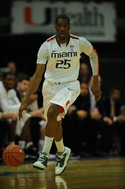 University of Miami Hurricanes guard, Garrius Adams #25 and the Canes play host to the Virginia Cavaliers at the BankUnited Center on February 5,...