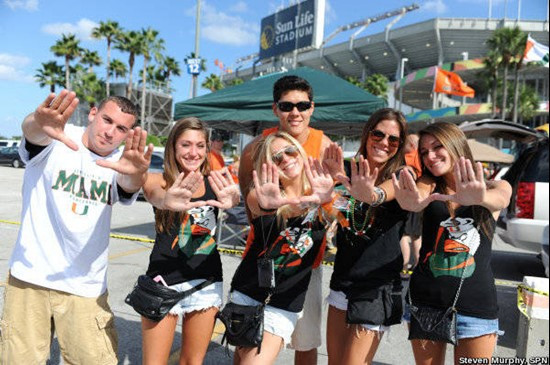 University of Miami Hurricane Fans tailgate at Sun Life Stadium before a game against the Virginia Tech Hokies at Sun Life Stadium on November 20,...