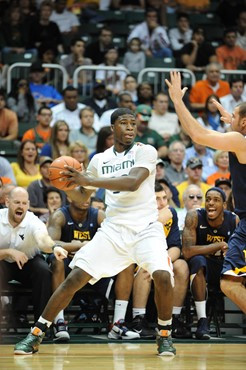 University of Miami Hurricanes forward, Adrian Thomas #30, plays host to 2010 NCAA Final Four participant West Virginia at the BankUnited Center on...