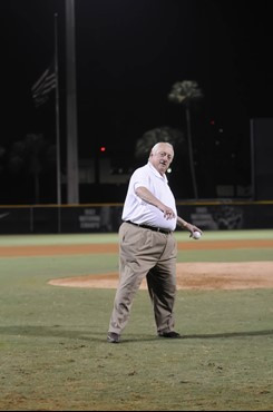 Tommy Lasorda throws out the first pitch at Saturday's 