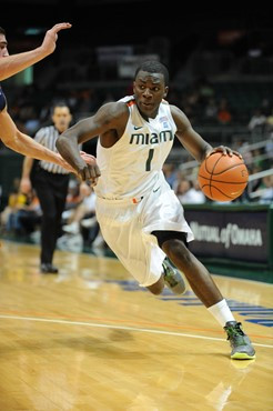 University of Miami Hurricanes guard, Durand Scott, #1 and the Canes play host to the Virginia Cavaliers at the BankUnited Center on February 5, 2011....