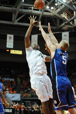 University of Miami Hurricanes center, Reggie Johnson #42, and the Canes play host to the Duke Blue Devils at the BankUnited Center on February 13,...