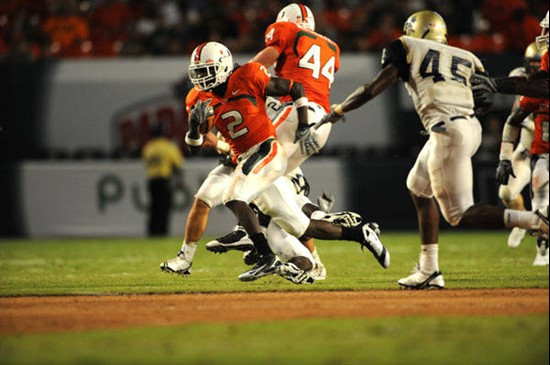 University of Miami Hurricanes running back Graig Cooper #2 rushed 4 times for 22 yards in a game against Charleston Southern University in the Canes...