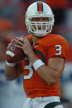 University of Miami quarterback Kyle Wright #3 warms up before playing in a game against the Texas A&M Aggies at the Orange Bowl on September 20,...