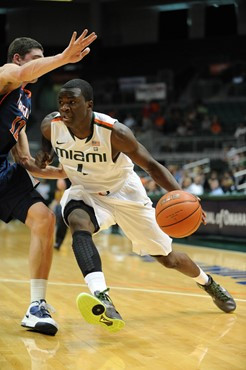 University of Miami Hurricanes guard, Durand Scott, #1 and the Canes play host to the Virginia Cavaliers at the BankUnited Center on February 5, 2011....