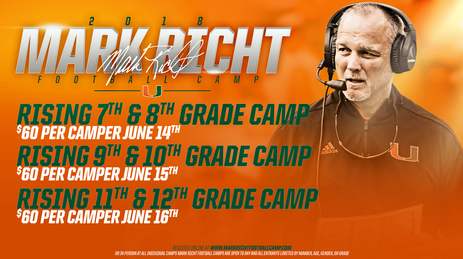 2018 Mark Richt Football Camp Concludes with 4 Sessions from June 13-16