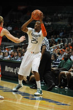 University of Miami Hurricanes guard, Garrius Adams #25, shoots a free throw against the Maryland Terrapins at the BankUnited Center on March 2, 2011....