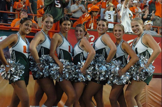 University of Miami cheerleaders entertain the crowd and show their support for the Hurricanes during a game against the Texas A&M Aggies at the...