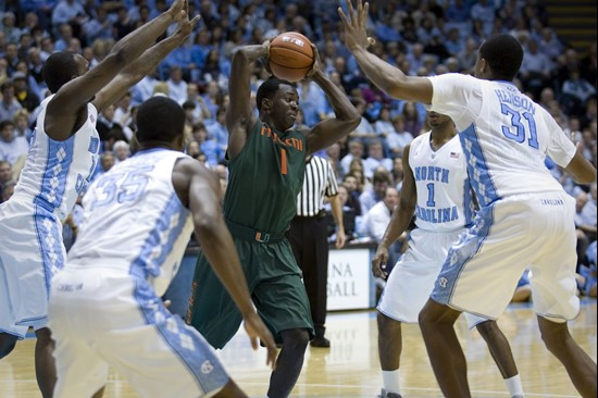 The University of Miami Hurricanes faced the University of North Carolina Tar Heels on Tuesday, January 10, 2012 in the Dean E. Smith Center in Chapel...