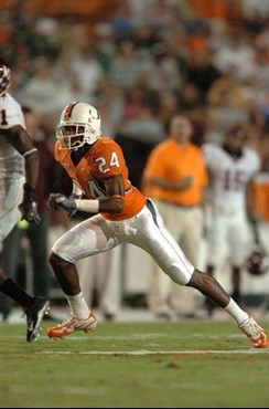 University of Miami Hurricanes defensive back Chavez Grant #24 had 1 solo tackle against the Virginia Tech Hokies at the Orange Bowl on November 4,...