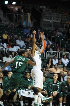 University of Miami Hurricanes guard, Rion Brown #15, plays host to the Stetson University Hatters at the BankUnited Center on December 12, 2010. The...