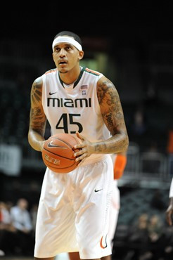 University of Miami Hurricanes forward-center, Julian Gamble #45, plays host to the Stetson University Hatters at the BankUnited Center on December...