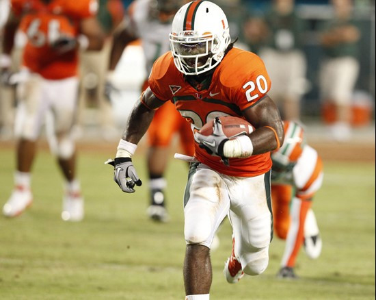 Miami running back Damien Berry runs for a touchdown against Florida A&amp;M during the first half of an NCAA college football game, Thursday, Sept....