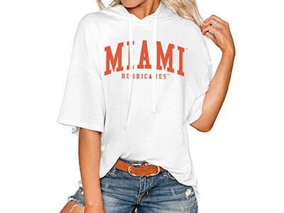 White Miami Hurricanes Flowy Short Sleeve Pullover Hoodie