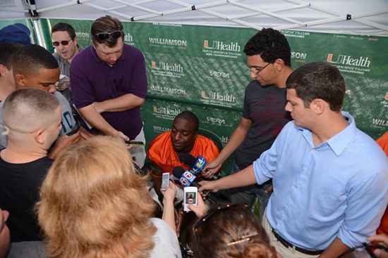 Duke Johnson chats with the media prior to practice