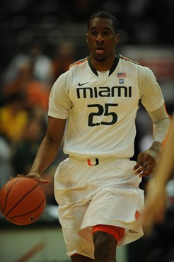University of Miami Hurricanes guard, Garrius Adams #25 and the Canes play host to the Virginia Cavaliers at the BankUnited Center on February 5,...