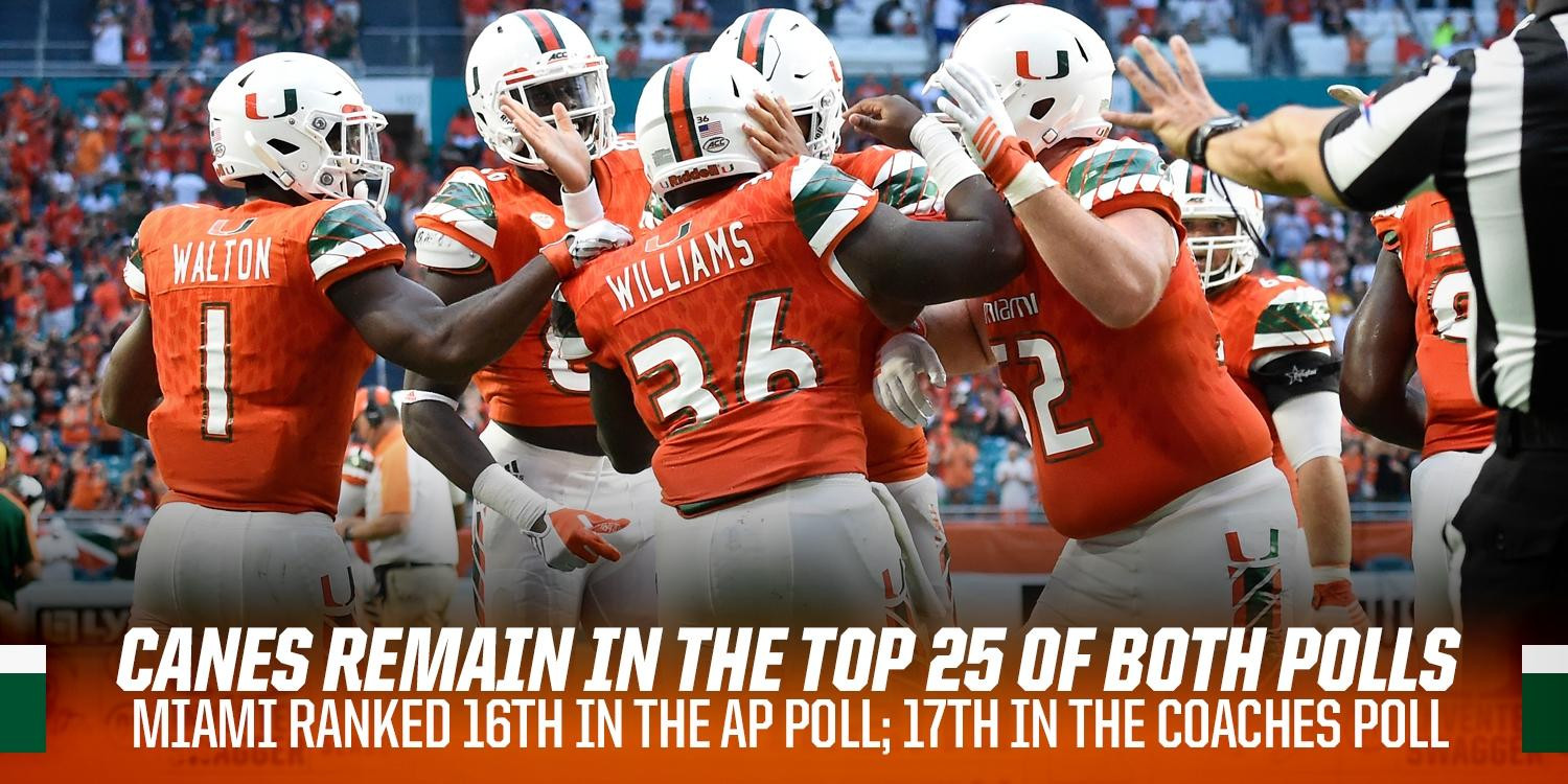 @CanesFootball Remains in the Top 25 of Both Polls