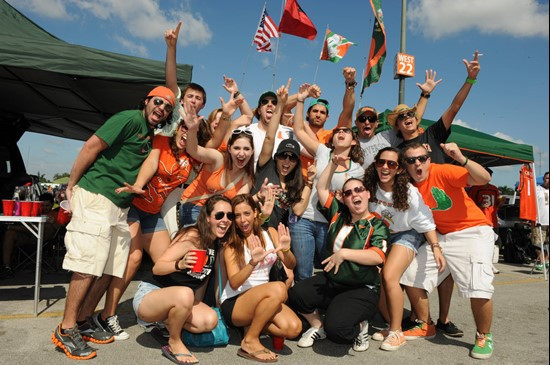 University of Miami Hurricane Fans tailgate at SunLife Stadium before a game against the Duke Blue Devils at Sun Life Stadium on November 5, 2011. ...