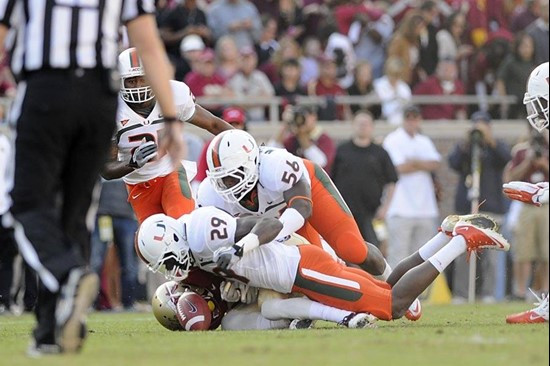 BIG HIT by JoJo Nicholas -- 2011 Miami Hurricanes Football @ Florida State by J.C. CaneShooter Ridley