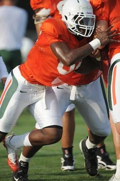 University of Miami Hurricanes players at Cobb Stadium training for the upcoming 2010 season. The practice was open for Season ticket holders and...